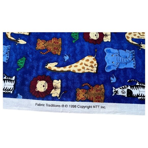 VTG 1998 Fabric Traditions Safari Zoo Animal Print Cotton Blue 1 Yard Lion Zebra - Picture 4 of 4